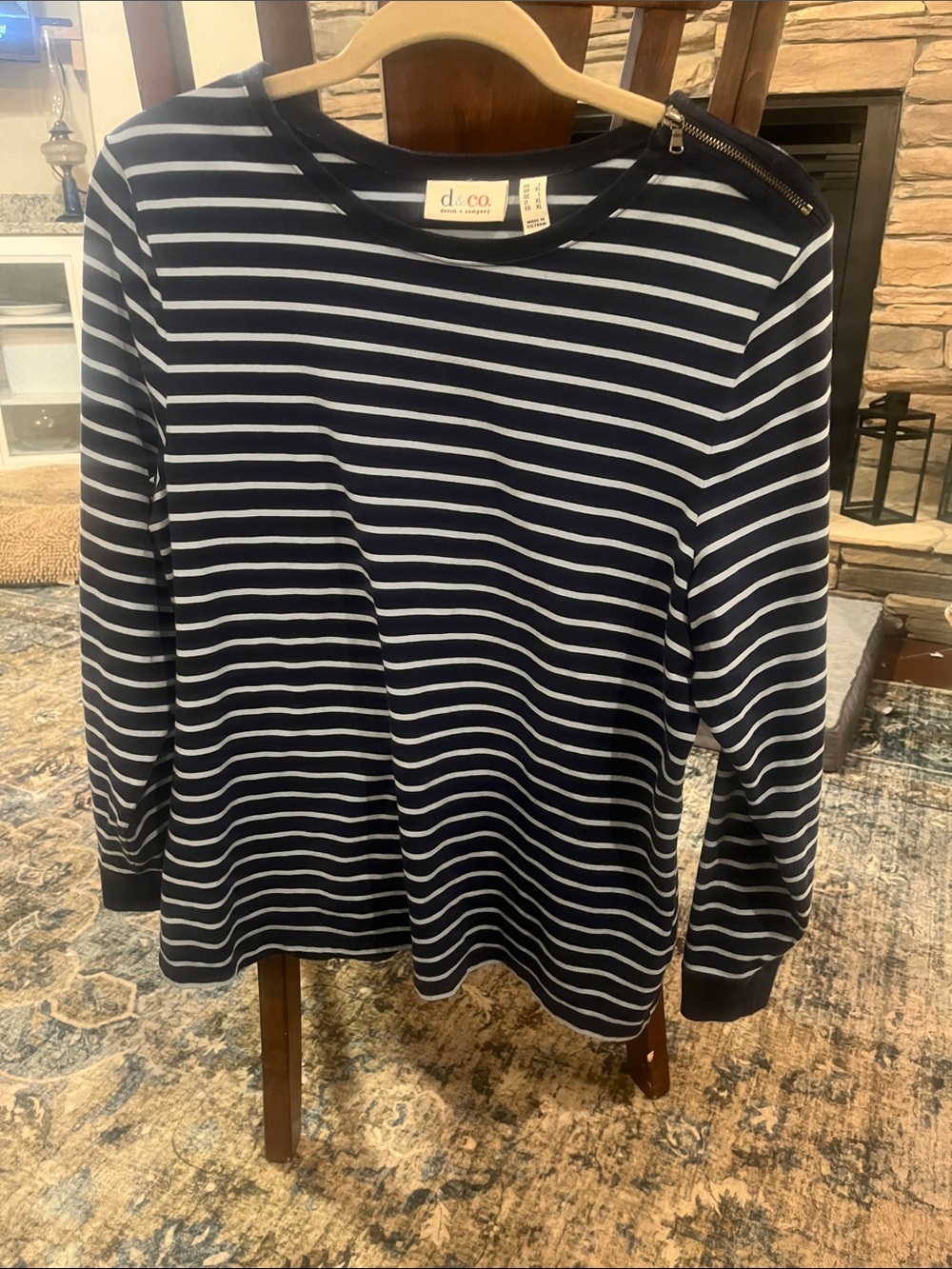 d.c.o. Navy & White Striped Long-Sleeve Tee with Shoulder Zip